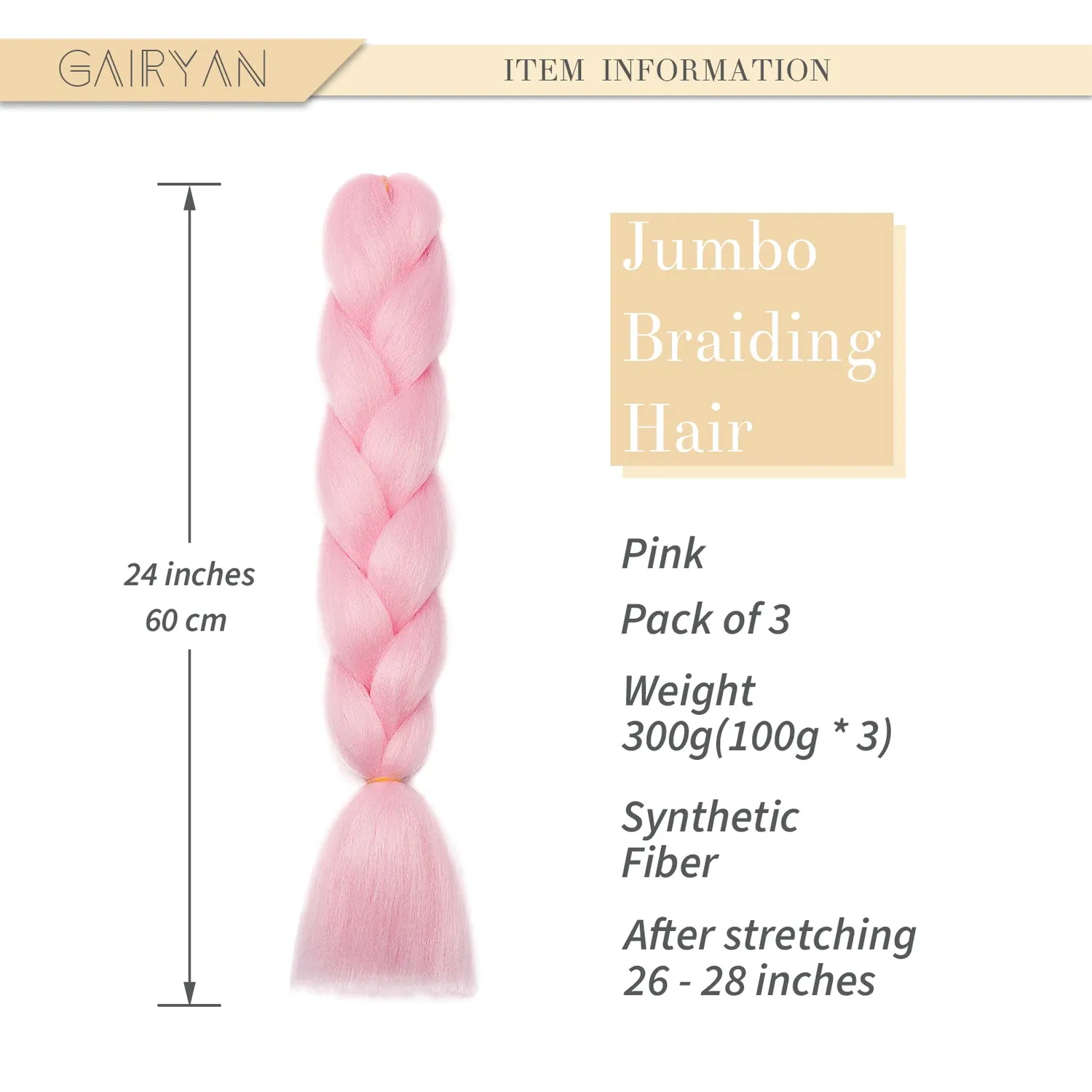 Gairyan Treccine extension capelli rosa 60cm kanekalon