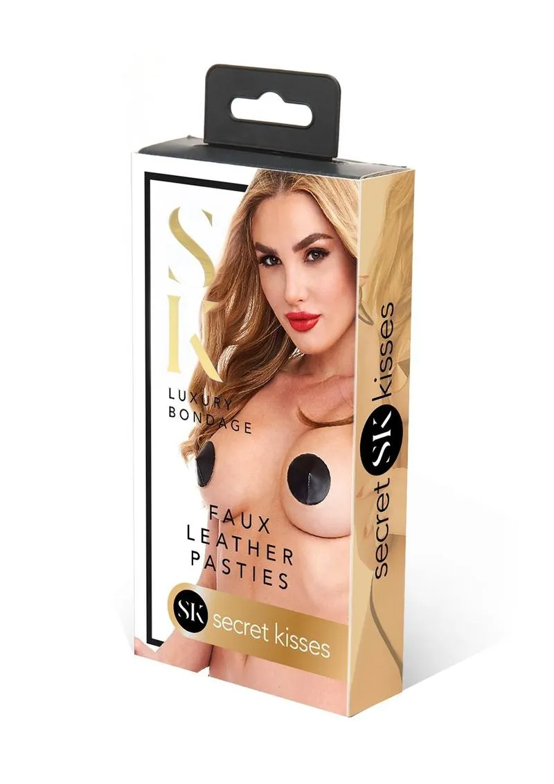 Secret Kisses Black Faux Leather copricapezzoli neri ecopelle