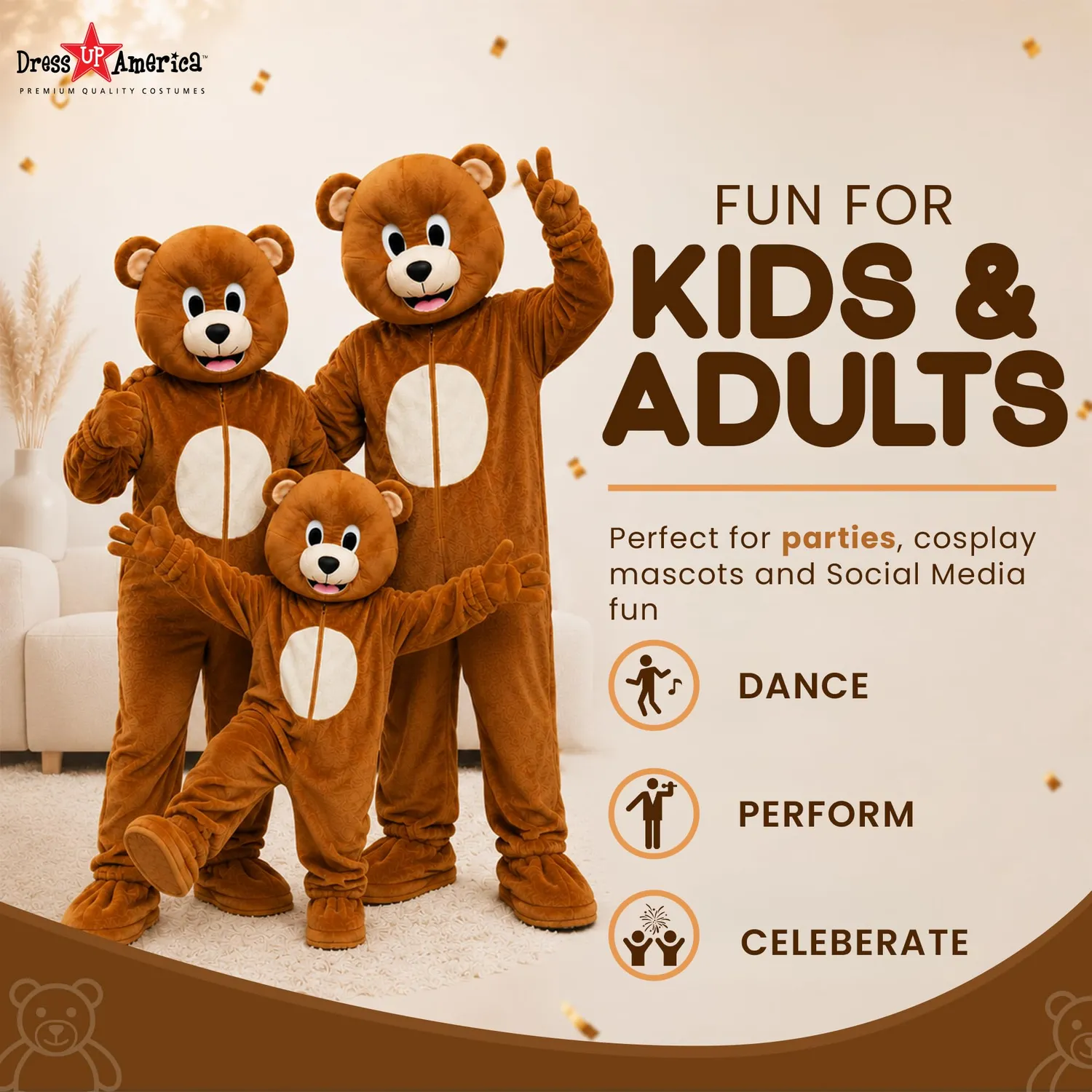 Dress Up America Orso Bruno costume mascotte peluche