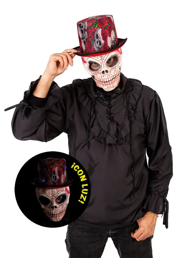 Rubies Skulls & Roses Cappello Cilindro con Luce OS
