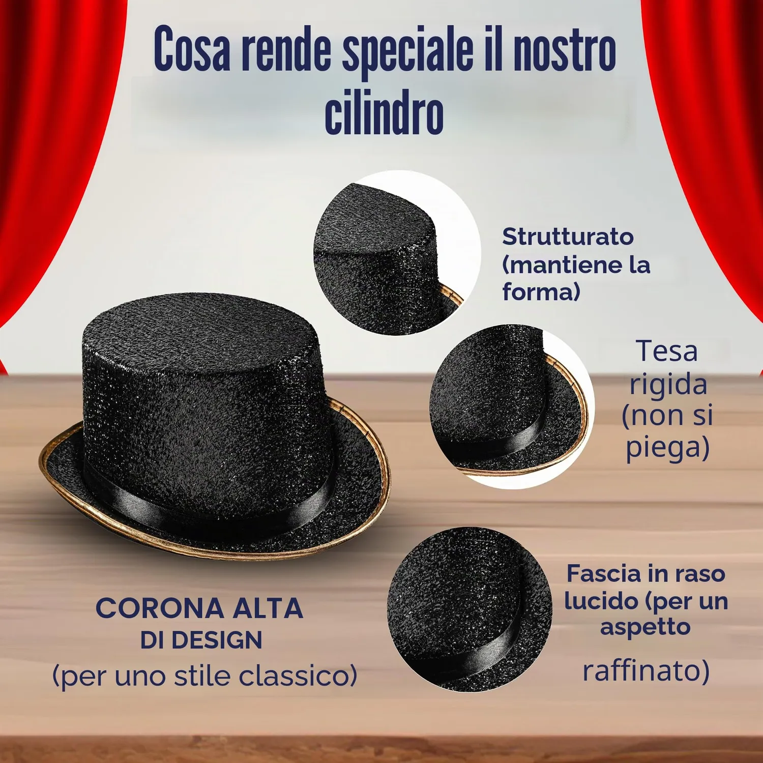 Dress Up America Cilindro cappello nero lucido adulto