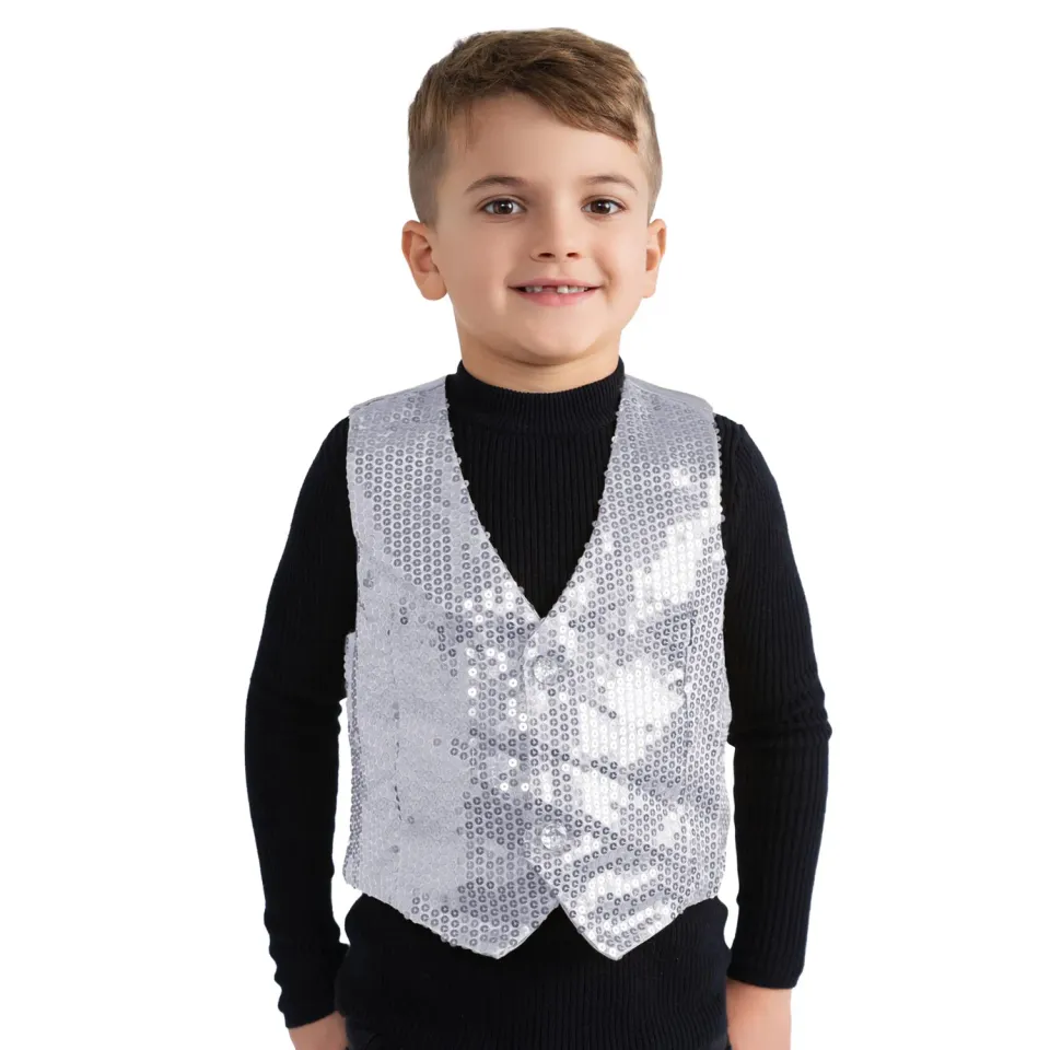 Dress Up America gilet paillette argento 8-10 anni