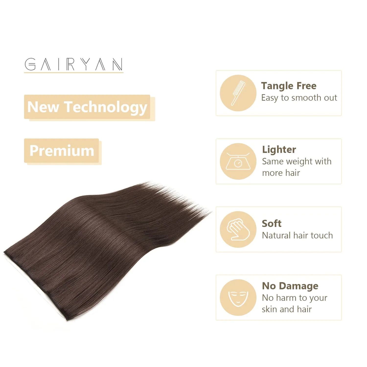 Gairyan extension capelli filo invisibile marrone chiaro 50cm lisci