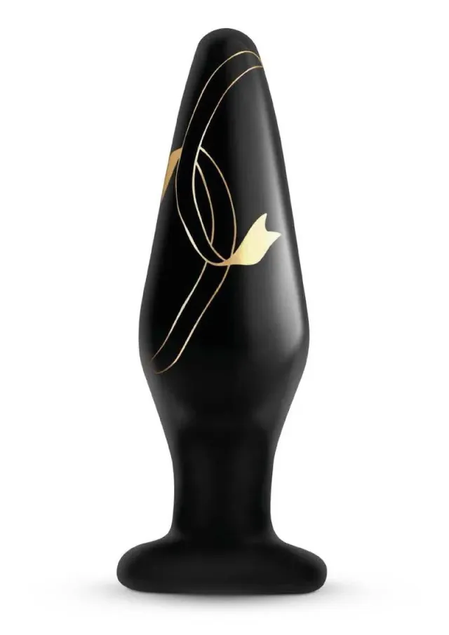 Secret Kisses Handblown Glass Plug anale vetro nero oro 11,4 cm