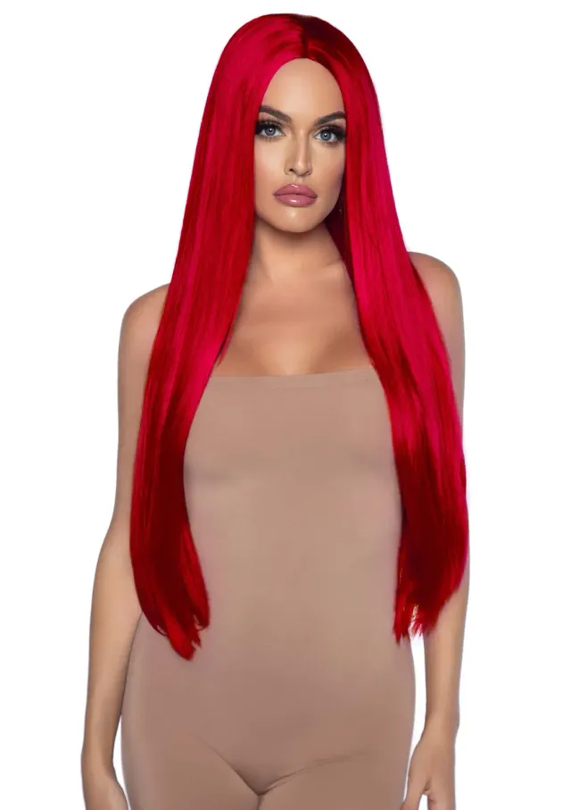 Leg Avenue Center Part parrucca lunga rosa neon liscia