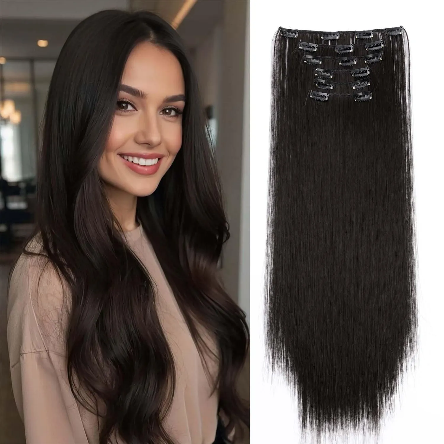 Gairyan extension clip lisce 60cm auburn scuro 8 pezzi