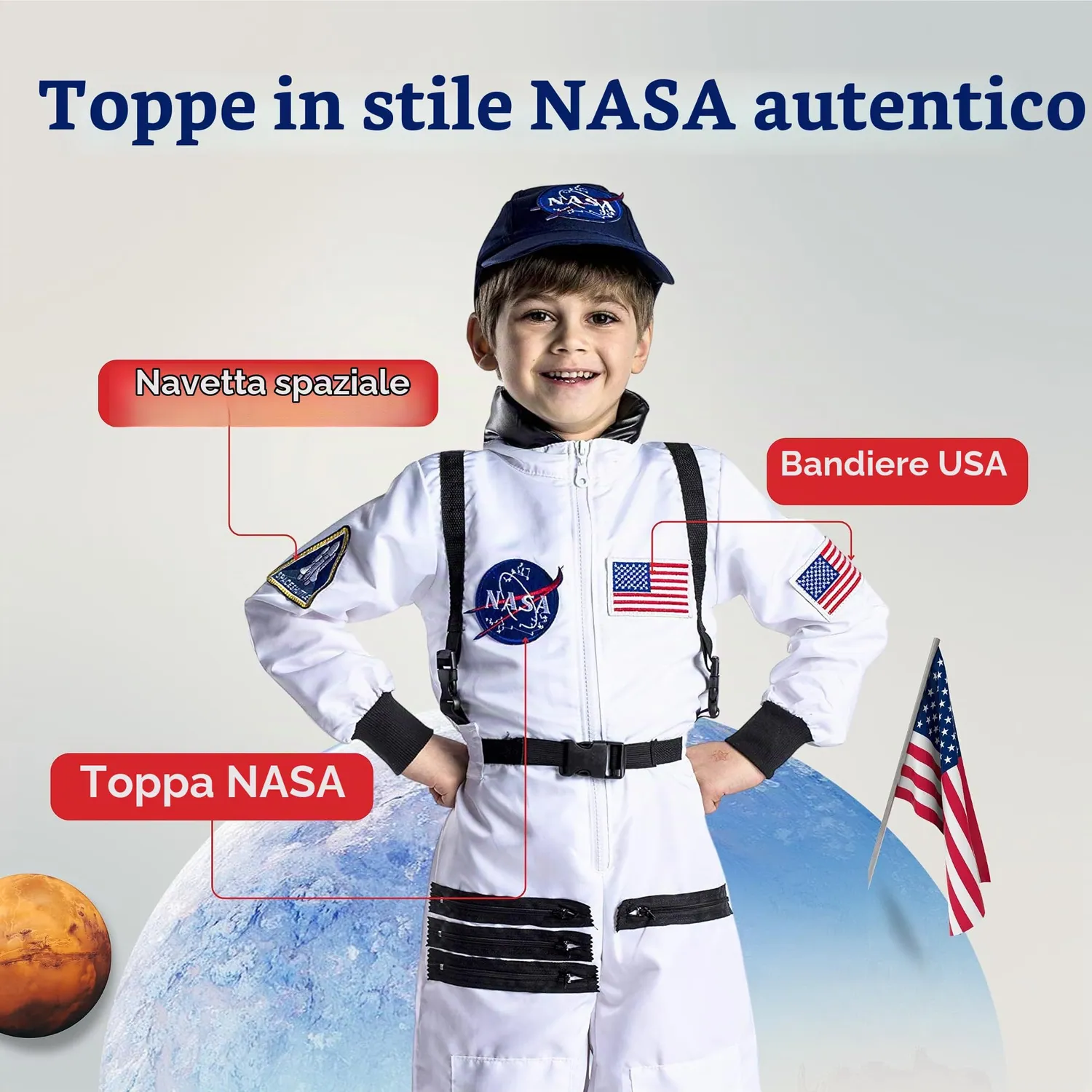 Dress Up America Costume Astronauta NASA Bambino 3-4 Anni Bianco