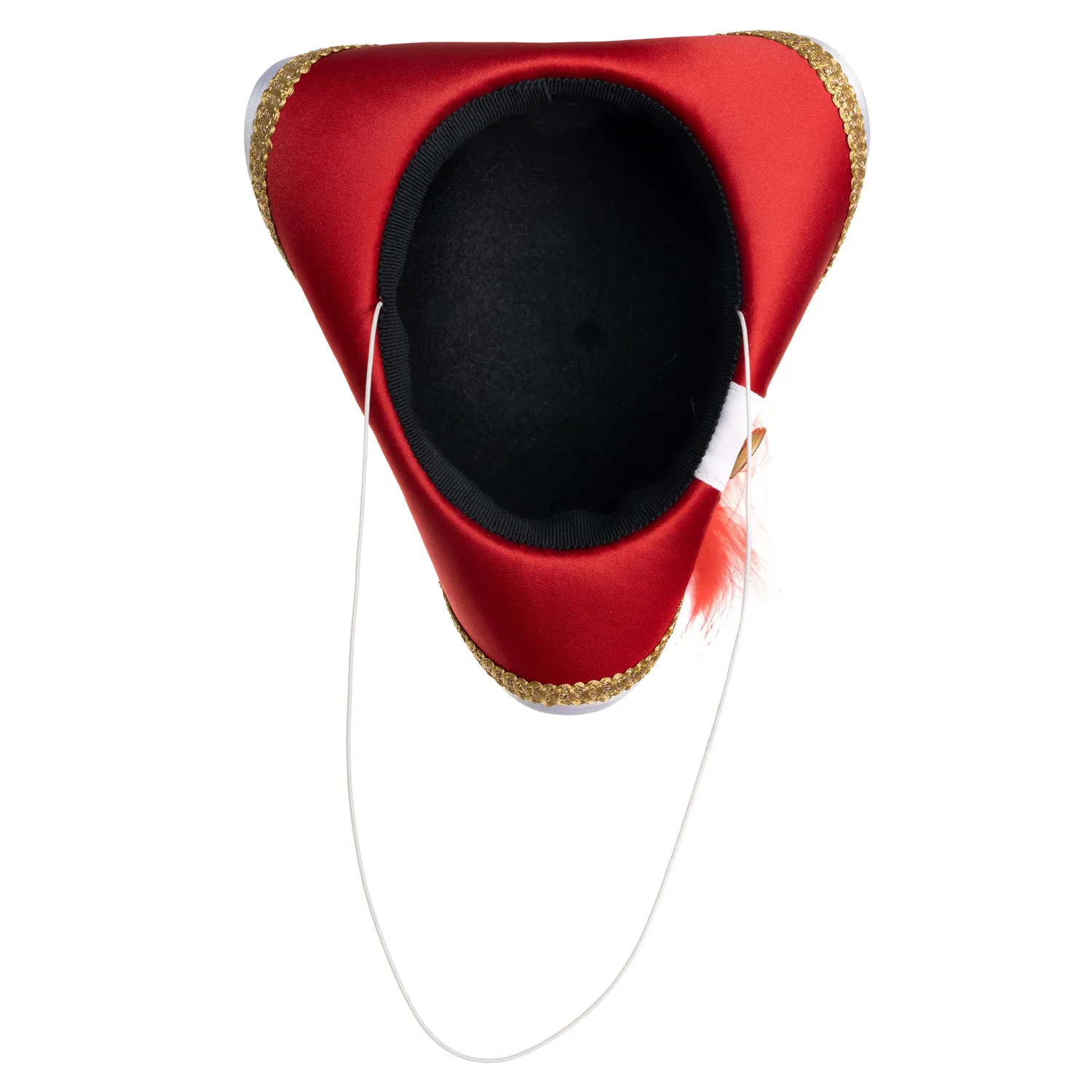 Altenburg mini tricorno raso rosso bianco cappello piuma oro