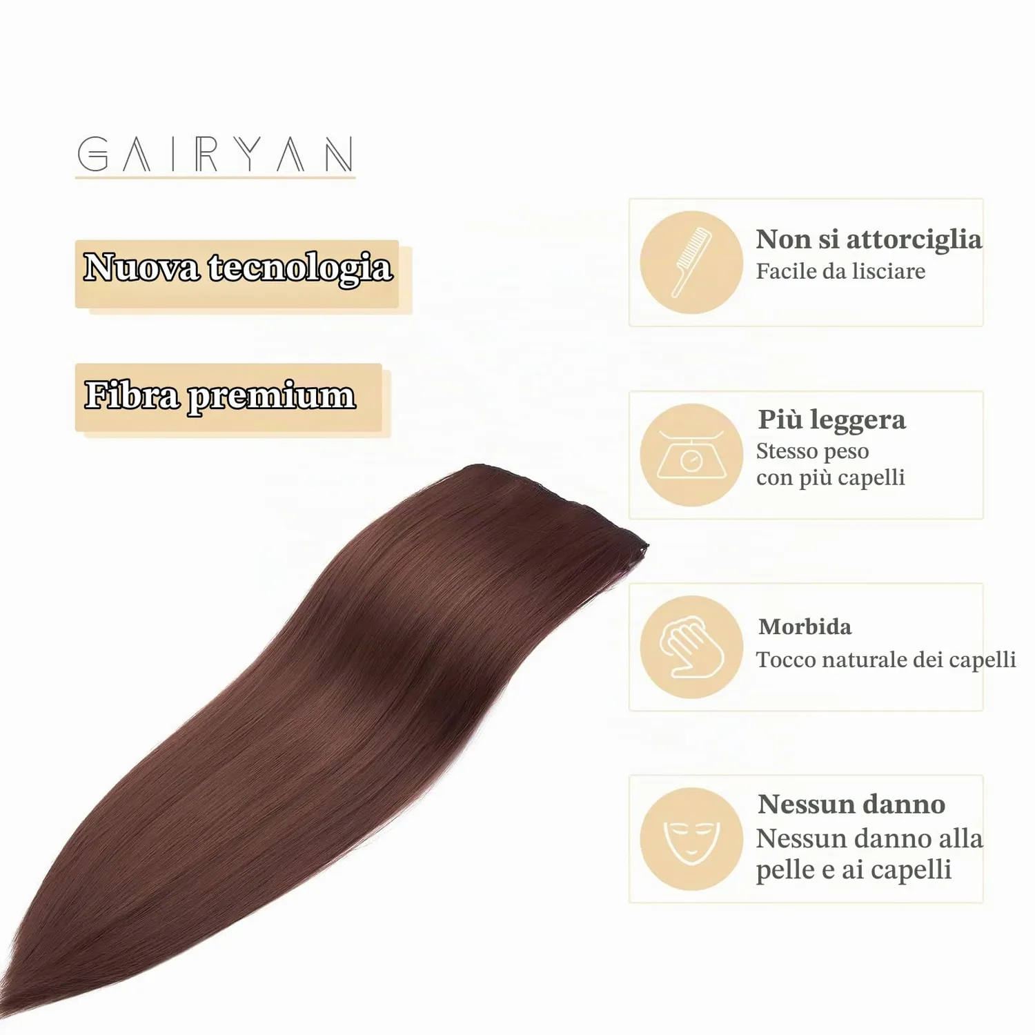 Gairyan extension clip lisce 60cm auburn scuro 8 pezzi