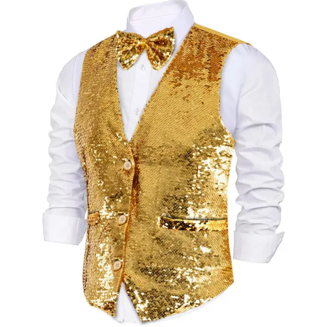 Dress Up America gilet paillettes papillon costume oro taglia L
